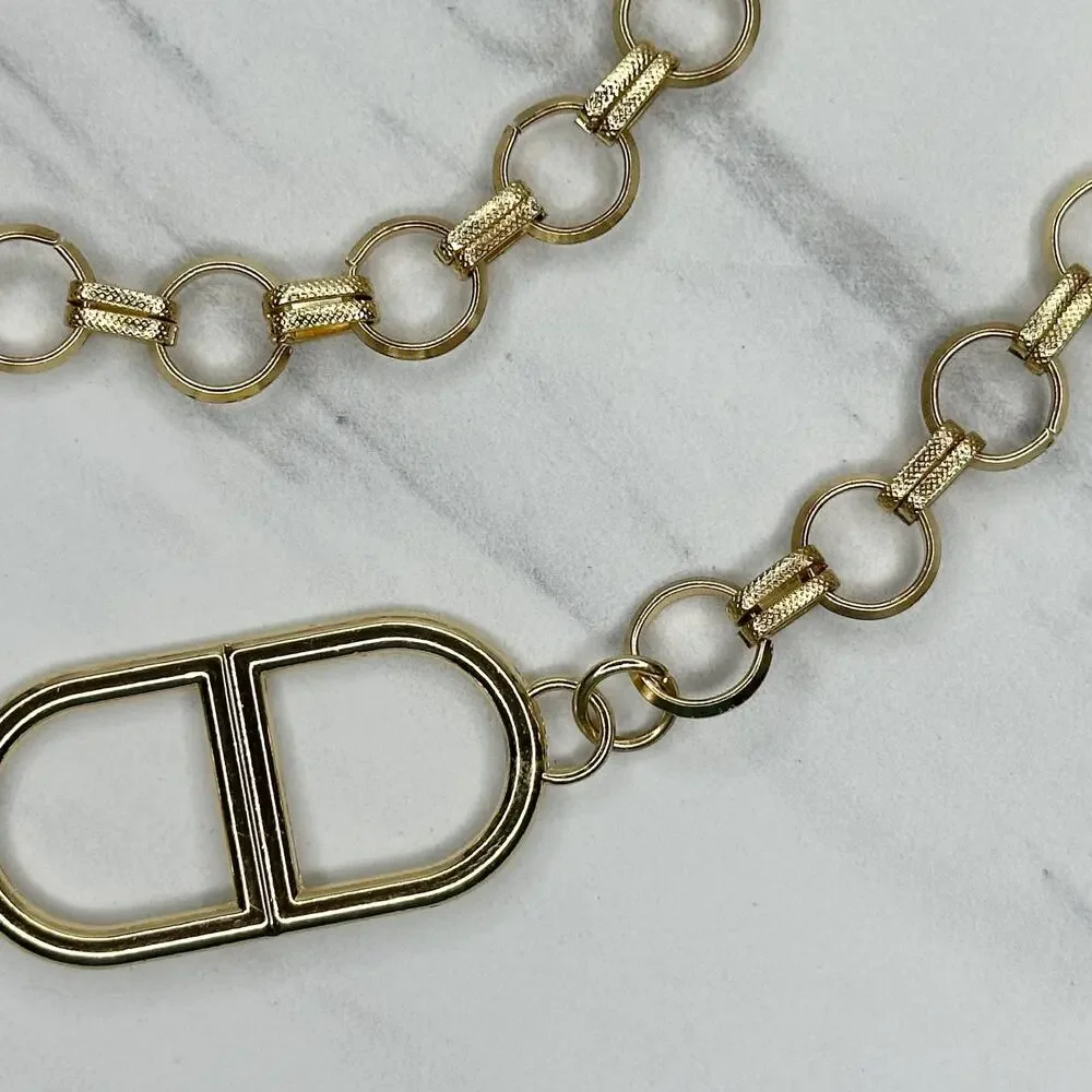 Gold Tone Open Hoop Metal Chain Link Belt Decorative O Ring One Size ✨